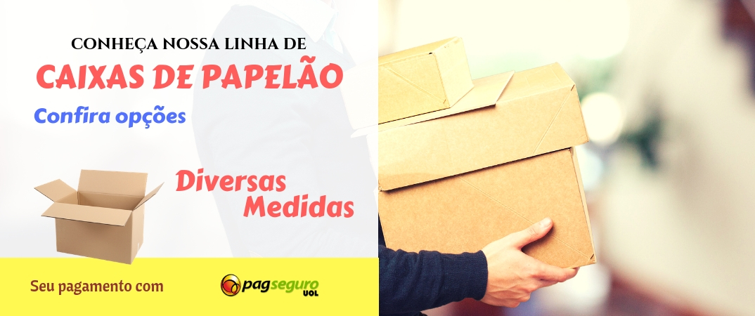 Linha de caixas de papelão